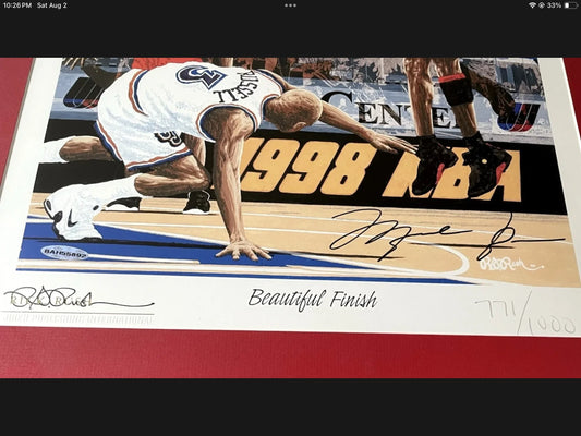 Michael Jordan autographed UDA Bulls 1998 NBA Finals Last Shot lithograph framed - AutographsForSale.com