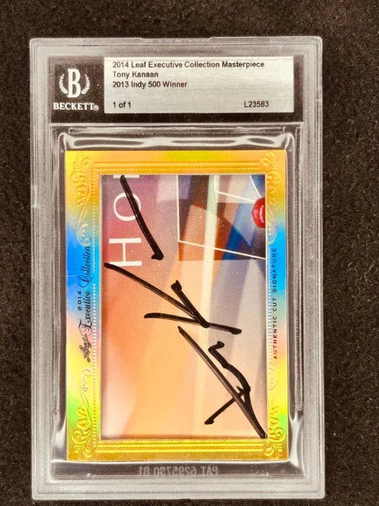 Tony Kanaan 2014 Leaf Masterpiece Cut Signature certified signed racing card 1/1 JSA - AutographsForSale.com