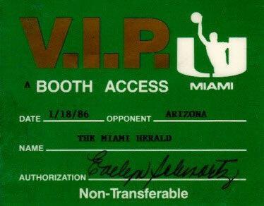 Miami vs Arizona Wildcats 1986 press pass Sean Elliott Steve Kerr Lute Olson - AutographsForSale.com