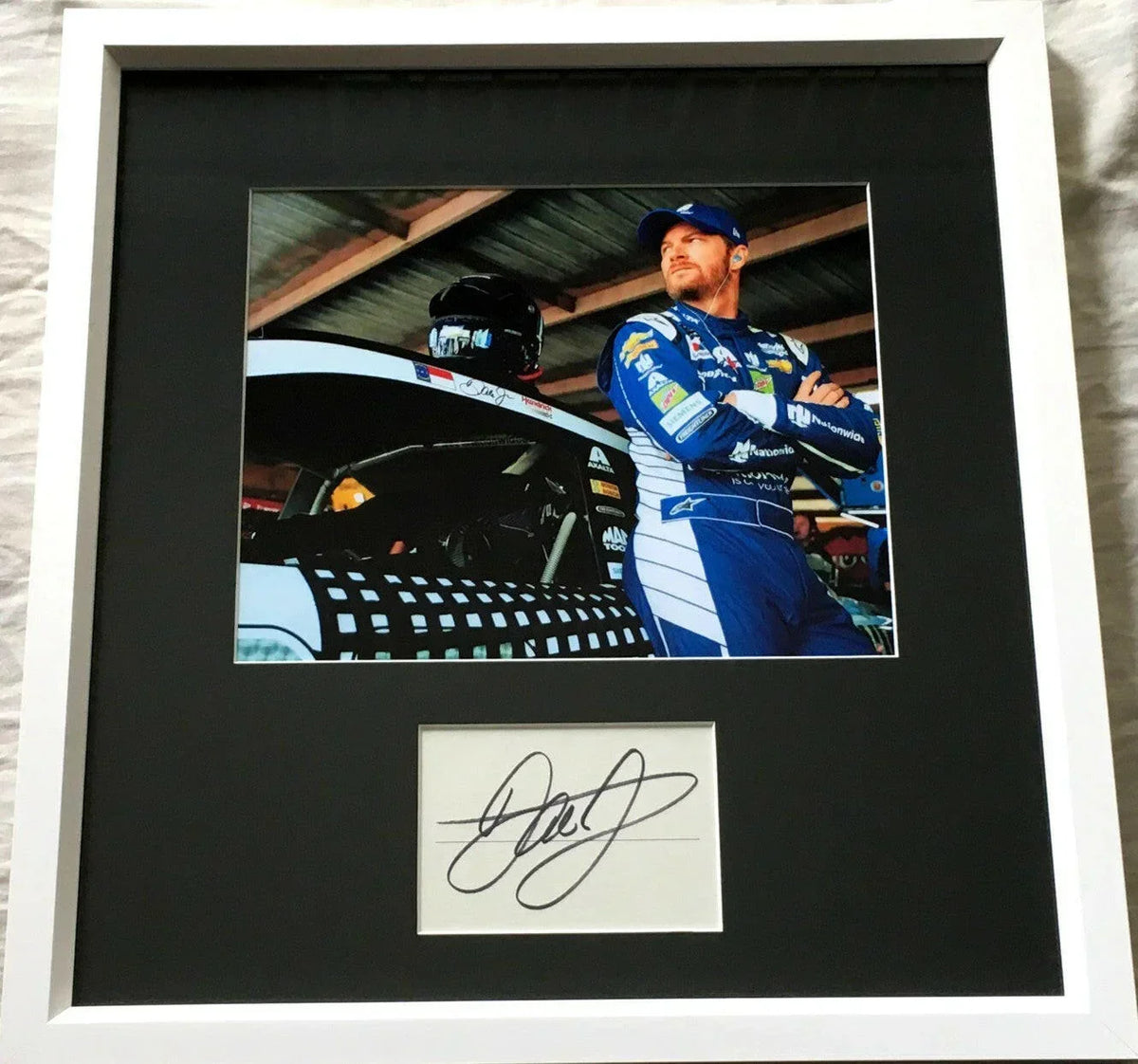 Dale Earnhardt Jr autograph framed 8x10 garage photo JSA - AutographsForSale.com