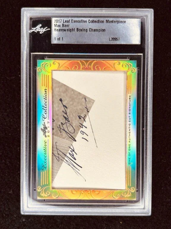 Max Baer 2017 Leaf Masterpiece Cut Signature certified signed boxing card 1/1 JSA - AutographsForSale.com