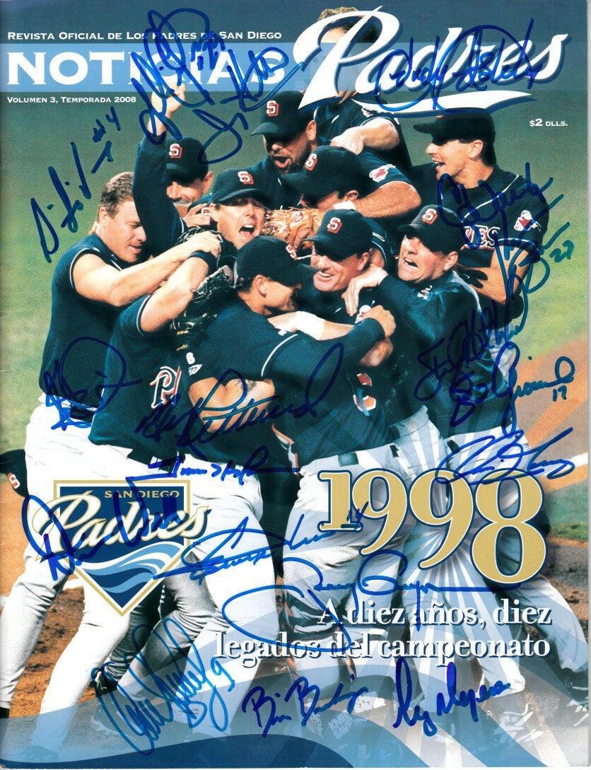 1998 San Diego Padres team autographed program Tony Gwynn Trevor Hoffman Greg Vaughn JSA - AutographsForSale.com
