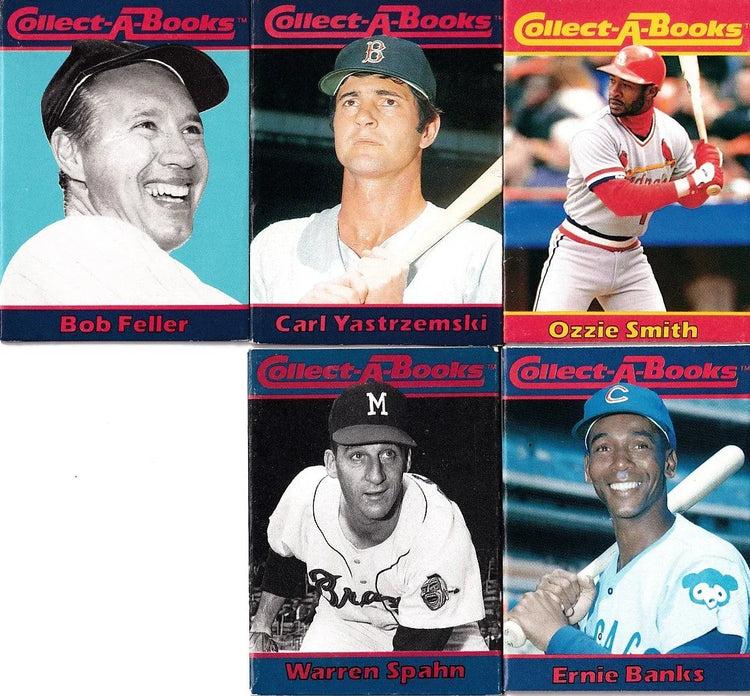 5 1990 Collect-a-Books Ernie Banks Bob Feller Ozzie Smith Warren Spahn Carl Yastrzemski - AutographsForSale.com