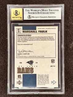 Marshall Faulk certified signed St Louis Rams 2001 Upper Deck card BGS 8.5 BAS 10 - AutographsForSale.com