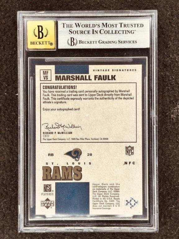 Marshall Faulk certified signed St Louis Rams 2001 Upper Deck vintage Signatures card BGS 8.5 BAS 10 - AutographsForSale.com
