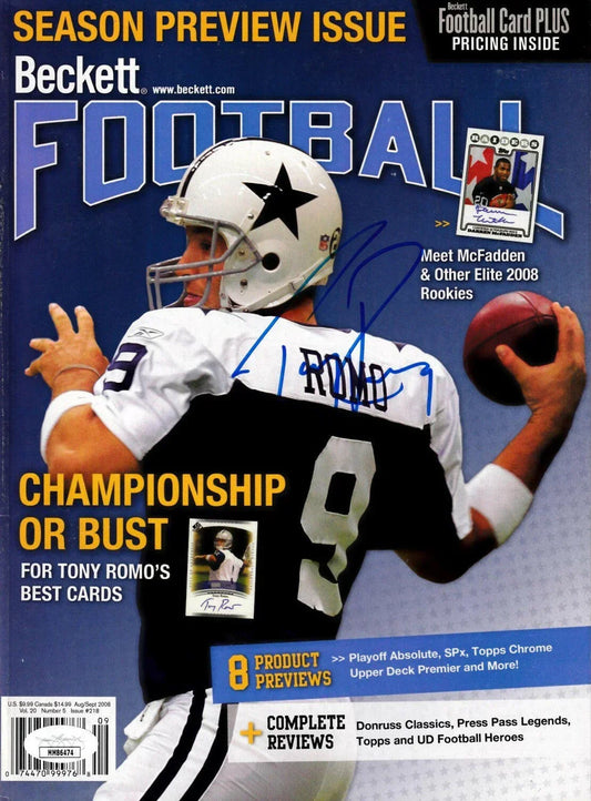Tony Romo autographed Dallas Cowboys 2008 Beckett Football magazine JSA - AutographsForSale.com