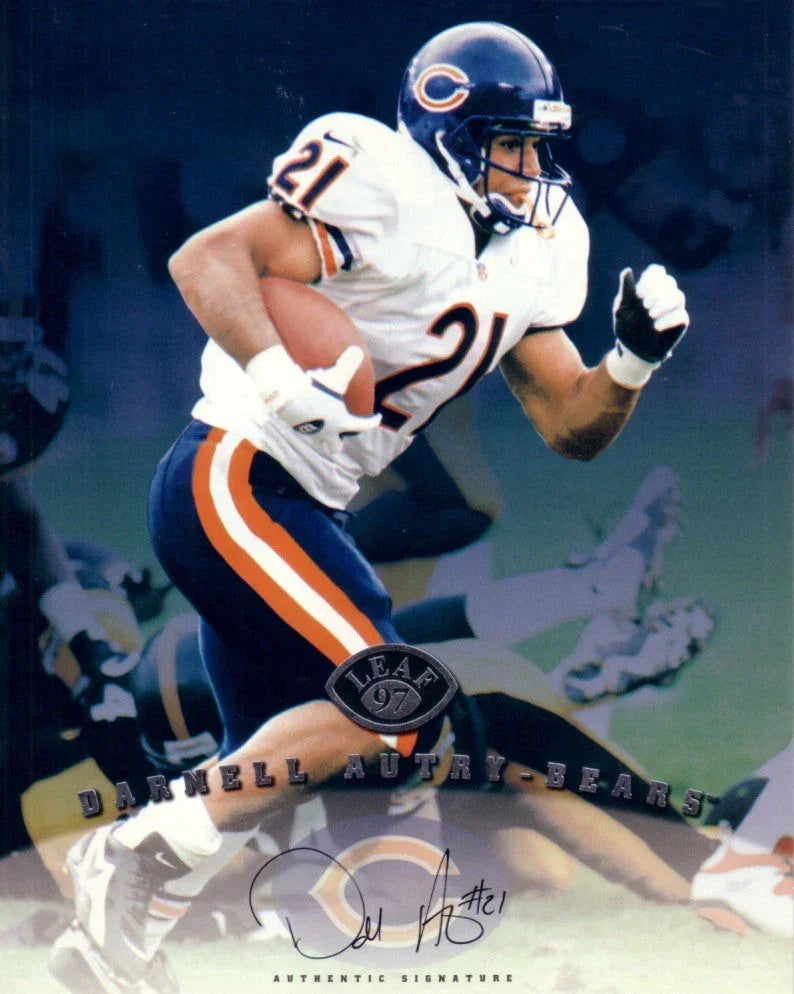 Darnell Autry certified autograph Chicago Bears 1997 Leaf 8x10 card - AutographsForSale.com