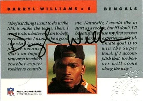 Darryl Williams certified autograph Bengals 1992 Pro Line RC - AutographsForSale.com
