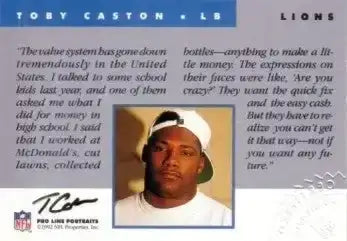 Toby Caston certified autograph Detroit Lions 1992 Pro Line card - AutographsForSale.com