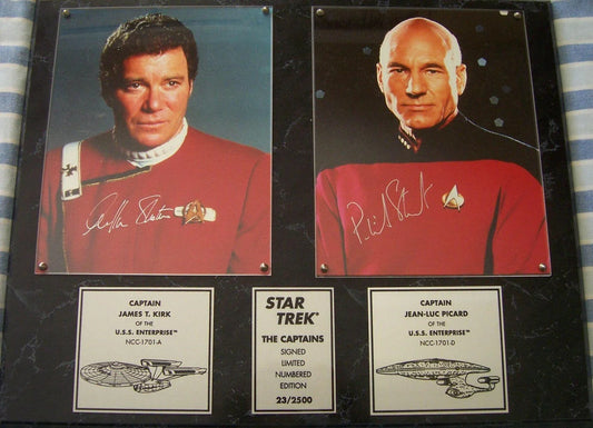 William Shatner and Patrick Stewart autographed Star Trek Captains 8x10 photos plaque - AutographsForSale.com