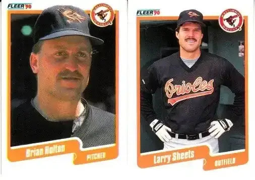 Larry Sheets & Brian Holton Orioles 1990 Fleer baseball blank back error cards - AutographsForSale.com