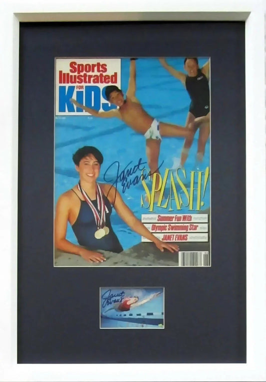 Janet Evans signed 1989 SI for Kids cover & 1992 Classic card framed JSA - AutographsForSale.com