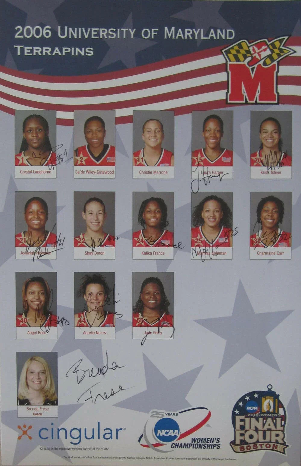2006 Maryland Women’s basketball NCAA Champs team signed poster Brenda Frese Kristi Toliver - AutographsForSale.com