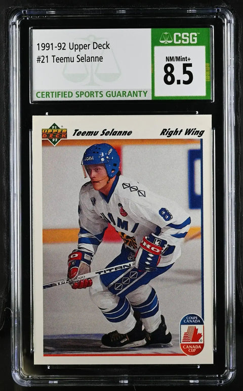 Teemu Selanne 1991-92 Upper Deck Rookie Card CSG 8.5 - AutographsForSale.com