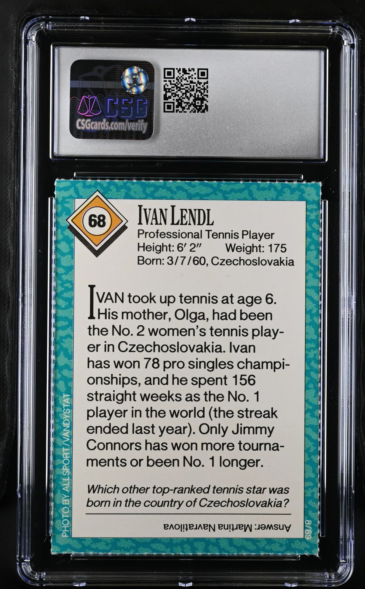 Ivan Lendl 1989 SI for Kids tennis card CSG grade 9 MT - AutographsForSale.com