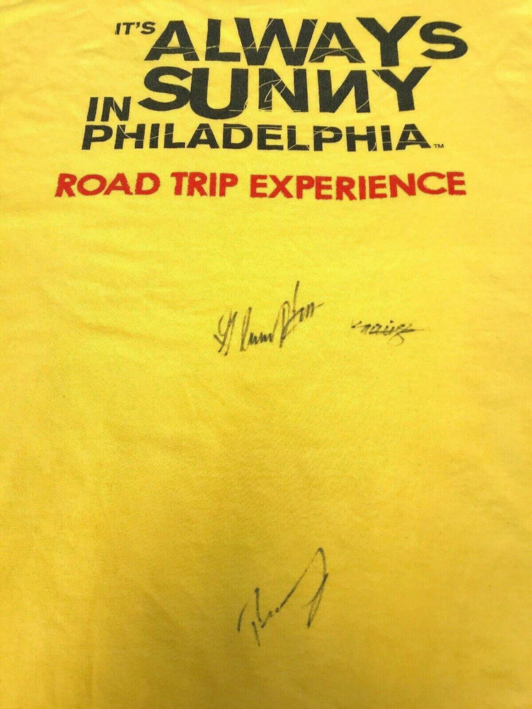 Its Always Sunny In Philadelphia Cast signed T Shirt Glenn Howerton Rob Mcelhenney Kaitlin Olson JSA - AutographsForSale.com