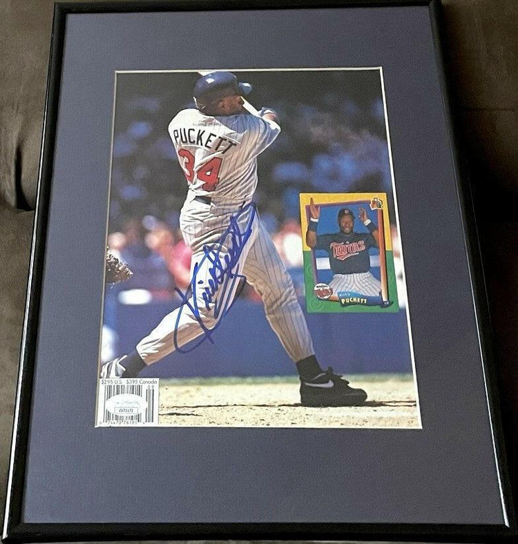 Kirby puckett autographed Minnesota Twins Beckett Baseball photo framed JSA - AutographsForSale.com