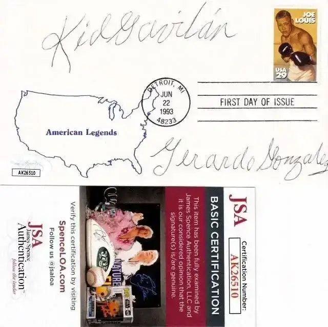 Kid Gavilan signed 1993 Joe Louis 1st Day cover signed Gerardo Gonzalez JSA - AutographsForSale.com