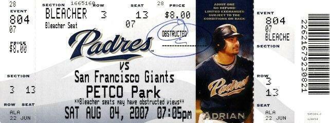 Barry Bonds Home Run 755 Ties Hank Aaron 2007 SF Giants Padres ticket - AutographsForSale.com