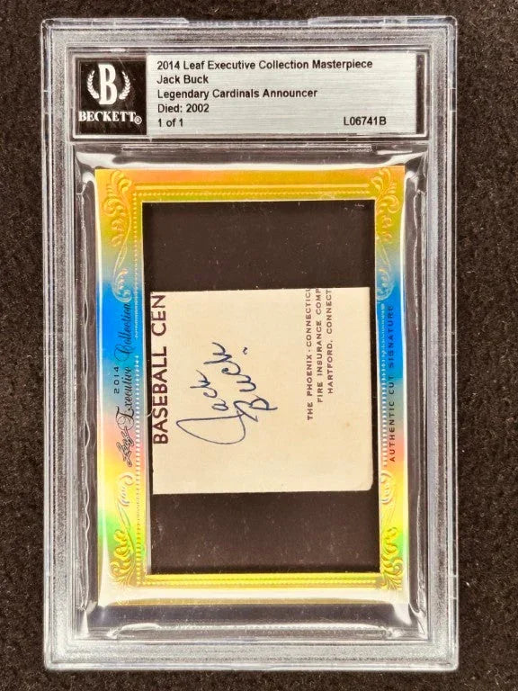 Jack Buck 2014 Leaf Masterpiece Cut Signature certified signed card 1/1 JSA St Louis Cardinals - AutographsForSale.com