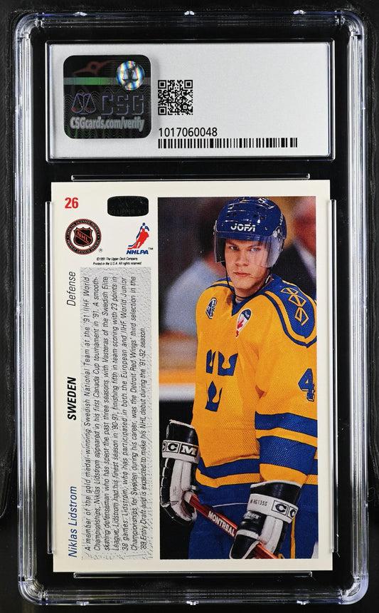 Nicklas Lidstrom Sweden 1991-92 Upper Deck RC 26 CSG 8.5 - AutographsForSale.com