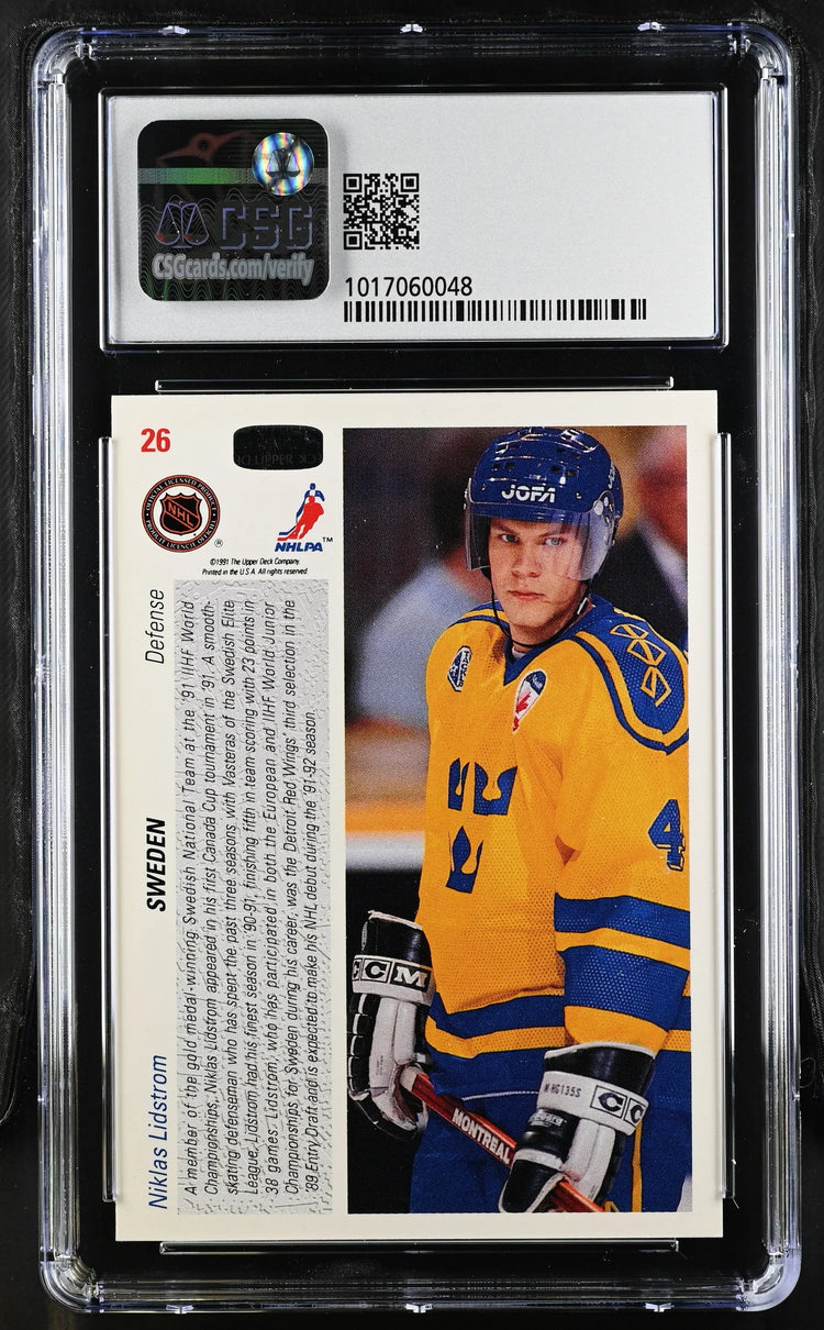 Nicklas Lidstrom Sweden 1991-92 Upper Deck RC 26 CSG 8.5 - AutographsForSale.com