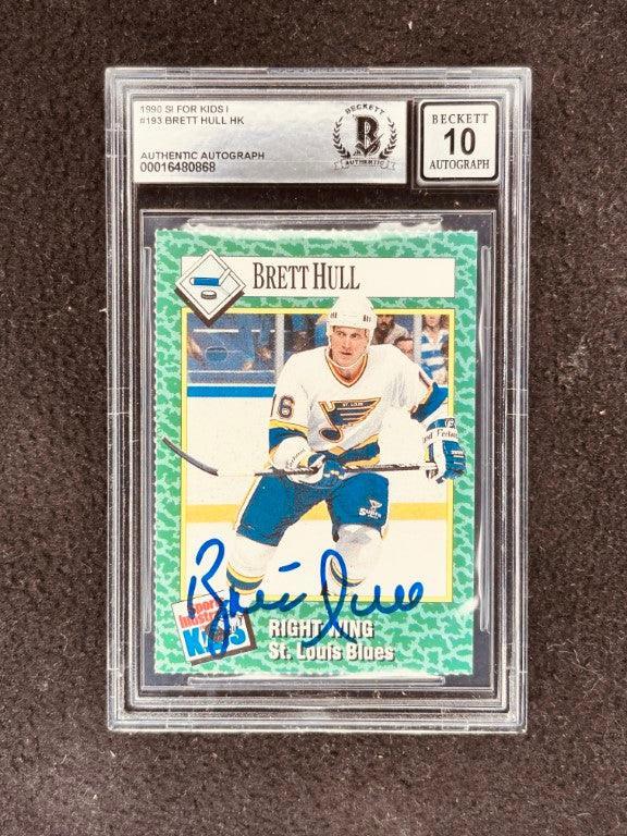 Brett Hull signed St Louis Blues 1990 SI for Kids card BAS certified grade 10 - AutographsForSale.com
