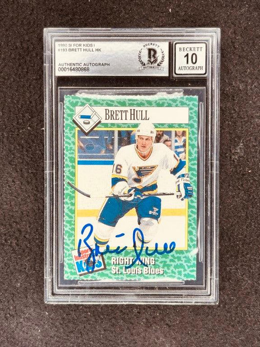 Brett Hull autographed St. Louis Blues 1990 Sports Illustrated for Kids card BAS graded 10 - AutographsForSale.com