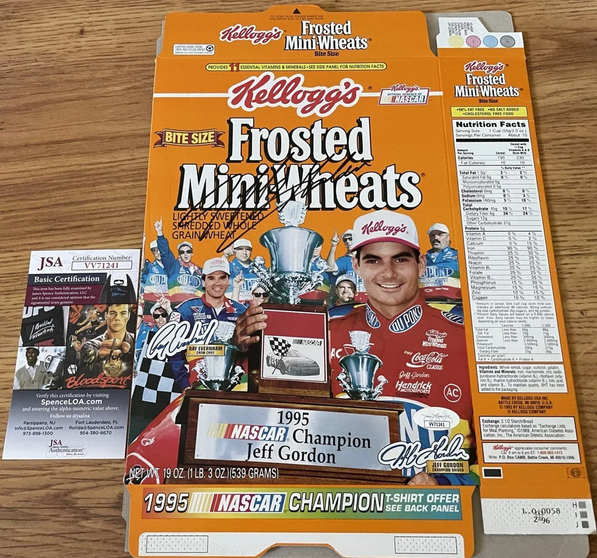 Jeff Gordon autographed 1995 NASCAR Champion Kellogg’s Frosted mini Wheats cereal box JSA - AutographsForSale.com