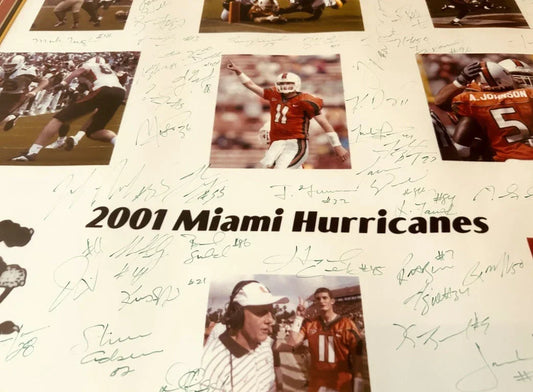2001 Miami Hurricanes National Championship team autographed 16x20 photo framed Ken Dorsey Frank Gore Andre Johnson Clinton Portis JSA - AutographsForSale.com
