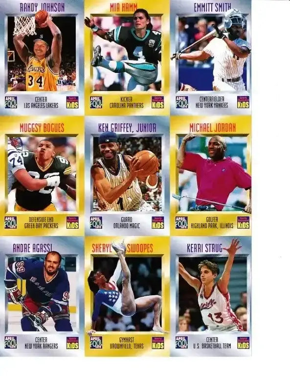 1997 Sports Illustrated for Kids April Fool 9 card sheet Michael Jordan Mia Hamm Emmitt Smith - AutographsForSale.com