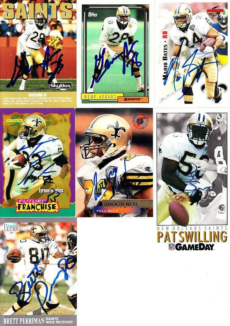 7 New Orleans Saints autographed 1990s cards (Gene Atkins Mario Bates LorenzO'Neal Pat Swilling) - AutographsForSale.com