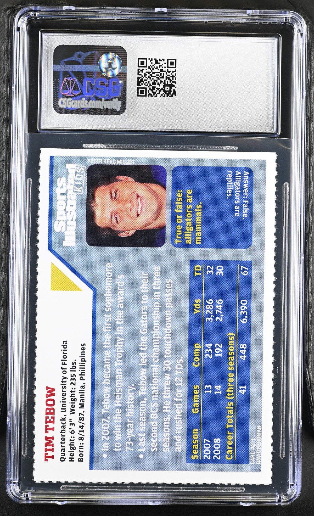 Tim Tebow Florida Gators 2009 Sports Illustrated for Kids Rookie Card CSG graded 8.5 - AutographsForSale.com