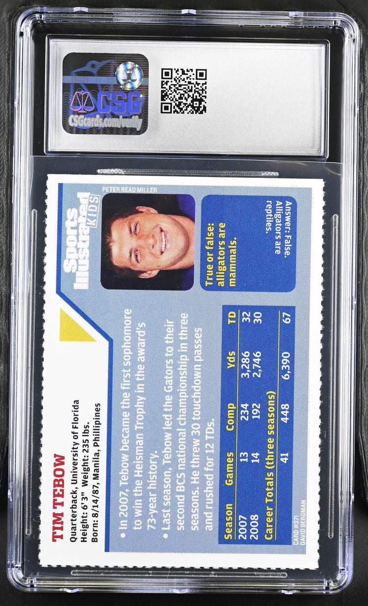 Tim Tebow Florida Gators 2009 Sports Illustrated for Kids Rookie Card CSG graded 8.5 - AutographsForSale.com