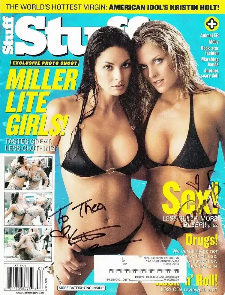 Kitana Baker & Tanya Ballinger signed Miller Lite Catfight Girls 2003 Stuff cover - AutographsForSale.com