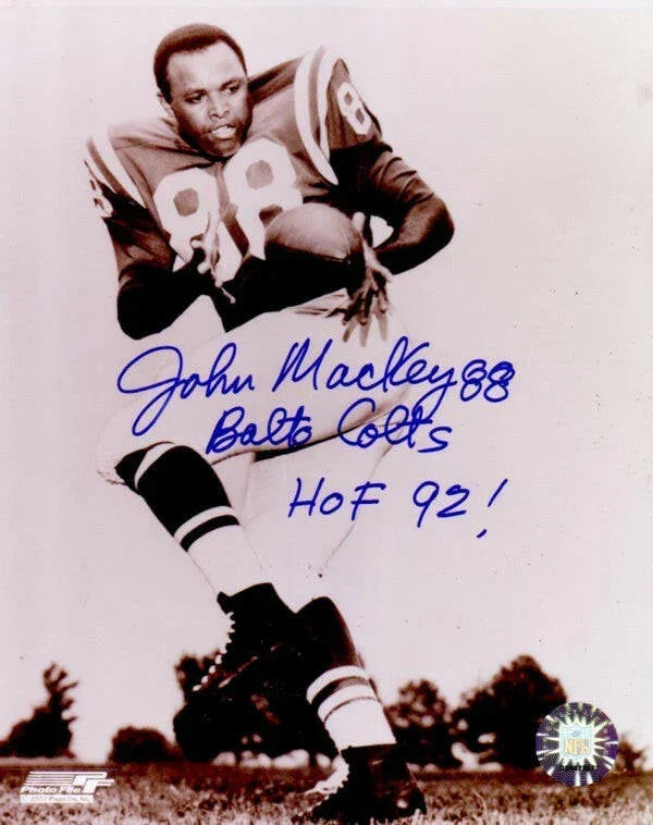 John Mackey signed Baltimore Colts 8x10 photo with HOF 92 - AutographsForSale.com