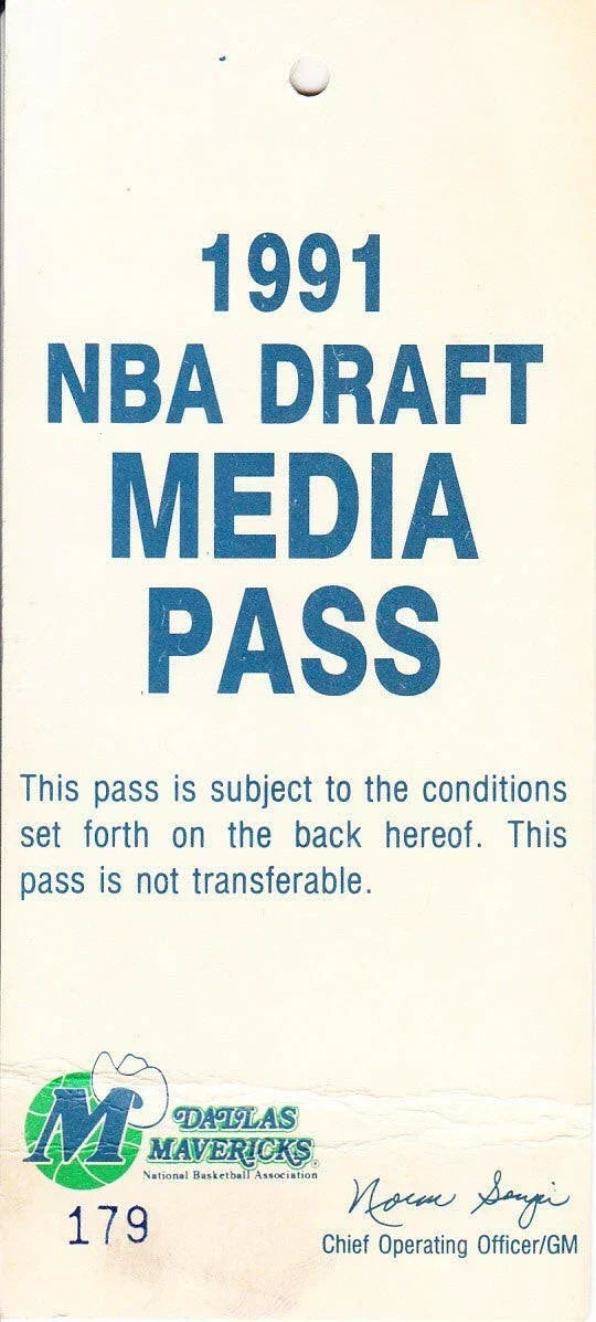 Dallas Mavericks 1991 NBA Draft Media Pass - AutographsForSale.com