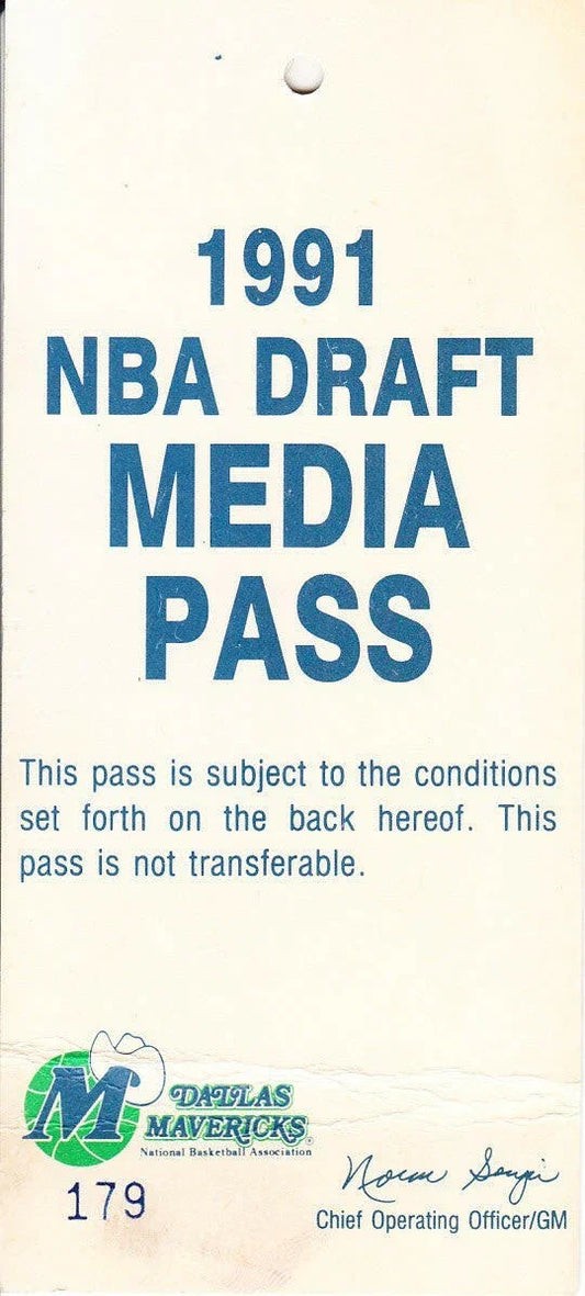 Dallas Mavericks 1991 NBA Draft Media Pass - AutographsForSale.com