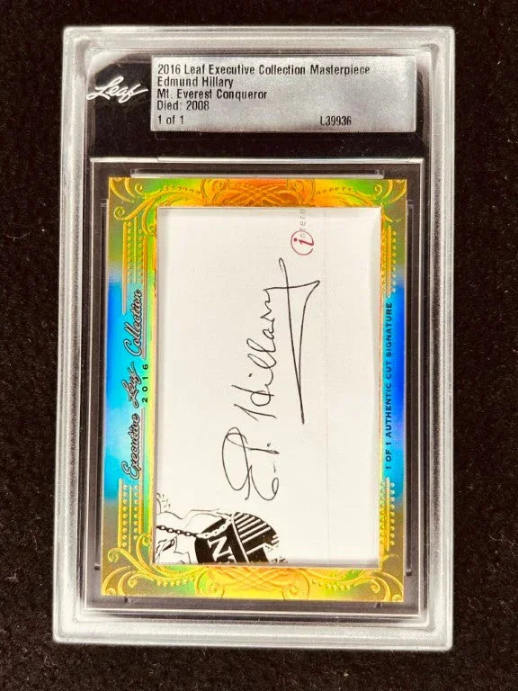 Edmund Hillary 2016 Leaf Masterpiece Cut Signature certified signed card 1/1 JSA Mt. Everest - AutographsForSale.com