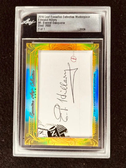 Edmund Hillary 2016 Leaf Masterpiece Cut Signature certified autograph card 1/1 JSA Mt. Everest - AutographsForSale.com