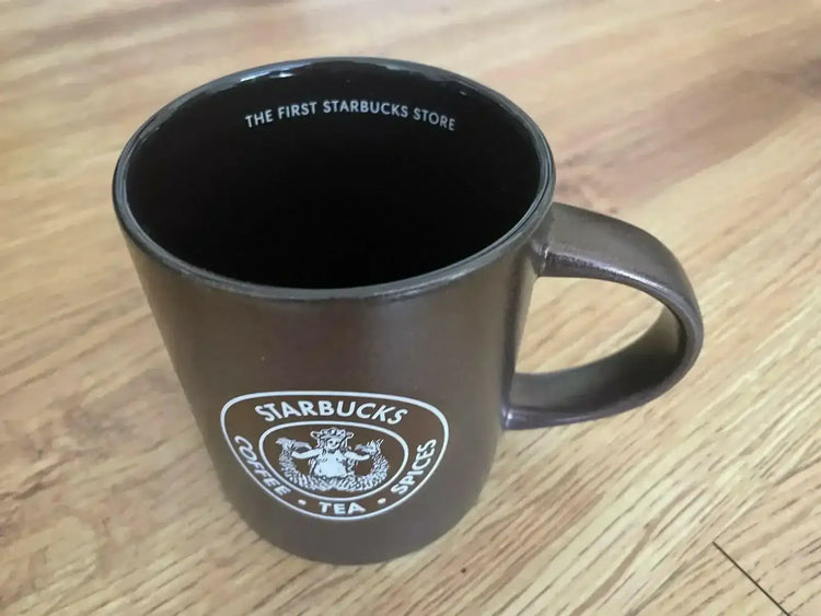 Starbucks First Store Pike Place Seattle brown 12 oz coffee mug NEW - AutographsForSale.com