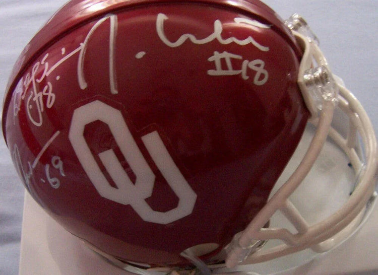 Steve Owens Billy Sims Jason White signed Oklahoma Sooners mini helmet JSA - AutographsForSale.com