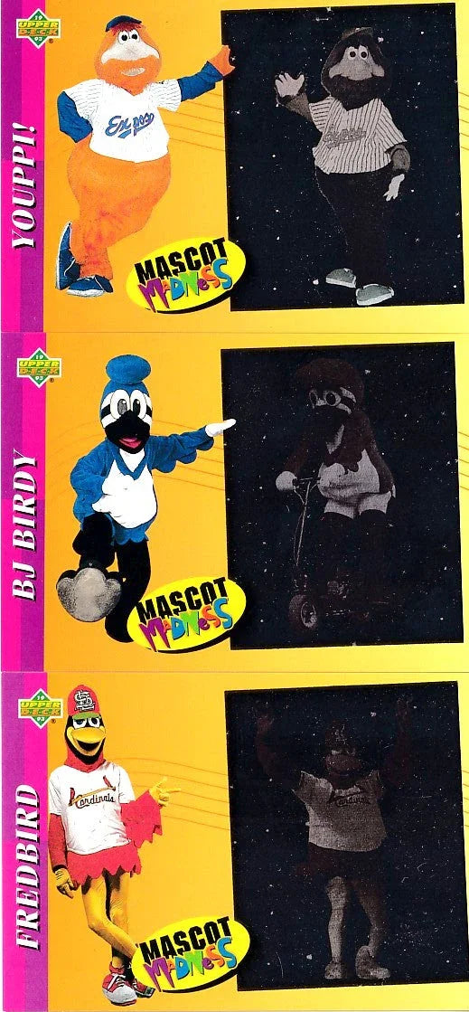 1993 Upper Deck Fun Pack Mascots partial card set BJ Birdy Fredbird Youppi - AutographsForSale.com