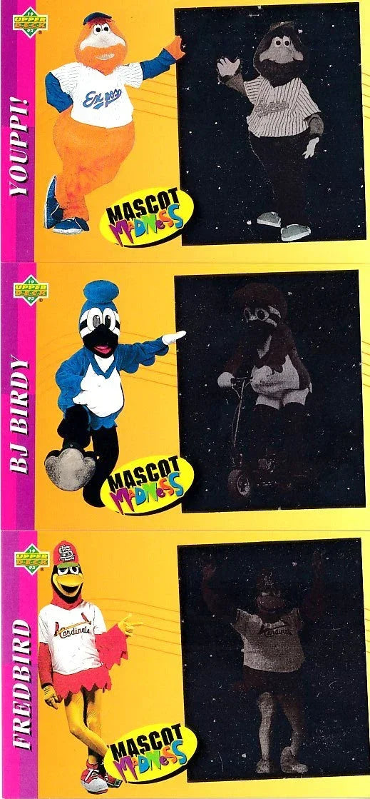 1993 Upper Deck Fun Pack Mascots partial card set BJ Birdy Fredbird Youppi - AutographsForSale.com