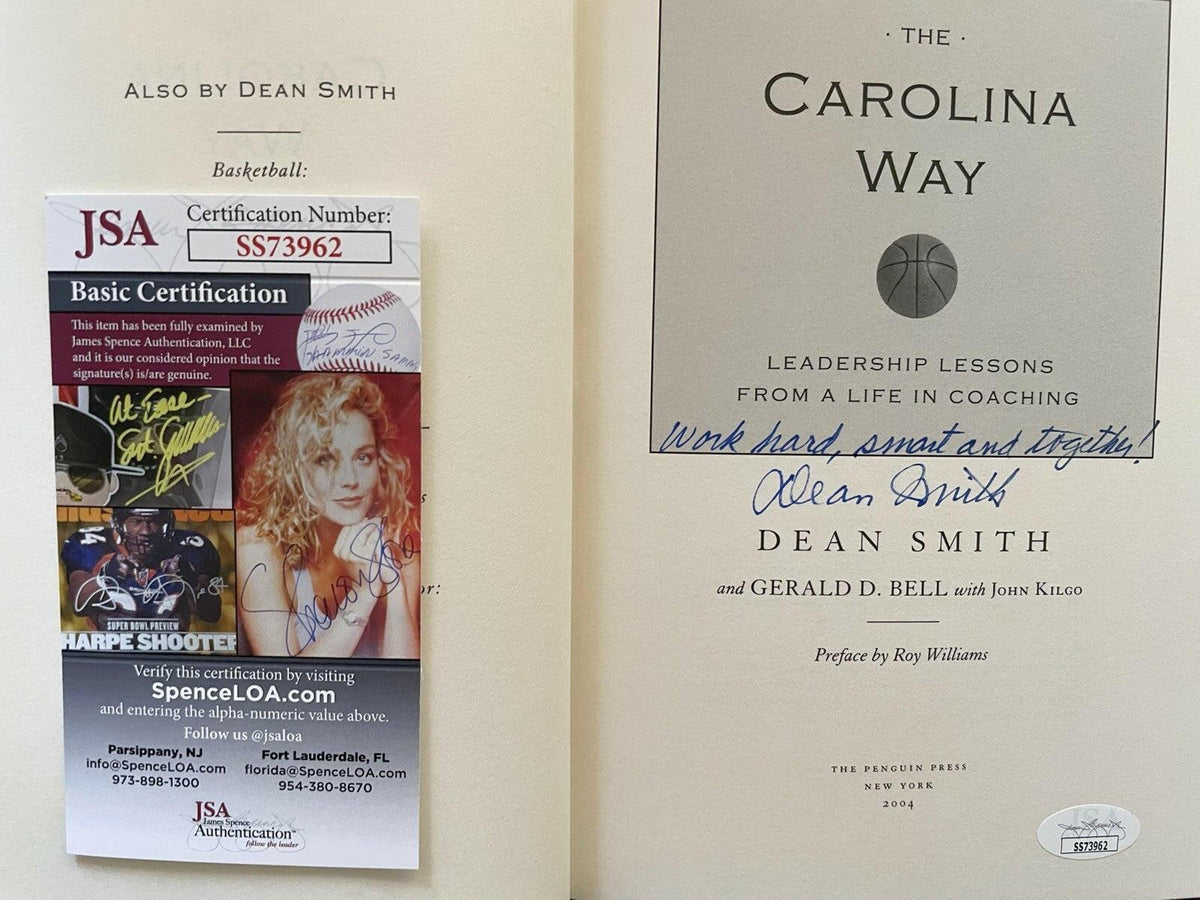 Dean Smith signed Carolina Way book w/ Work hard smart & together! JSA - AutographsForSale.com