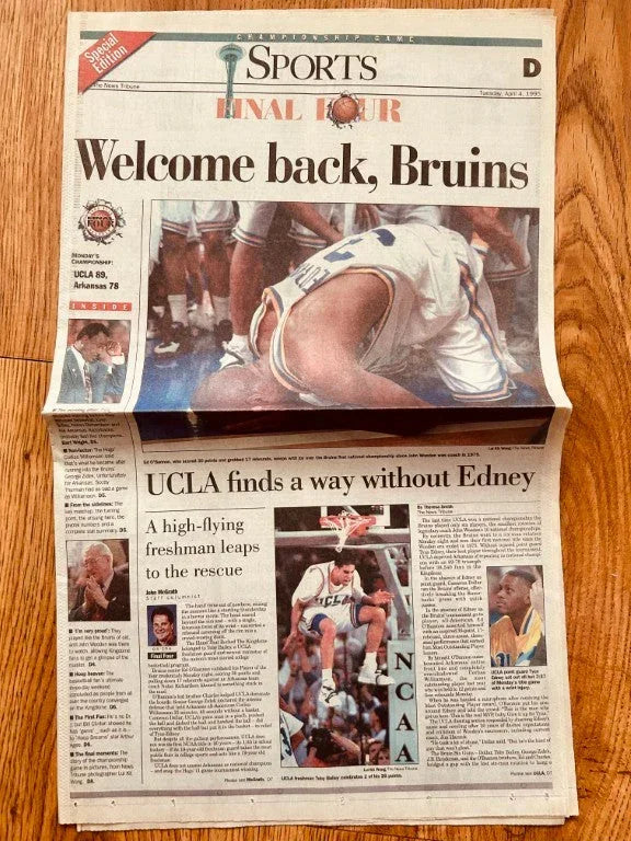 UCLA Win 1995 NCAA basketball Championship Tacoma News Tribune newspaper - AutographsForSale.com