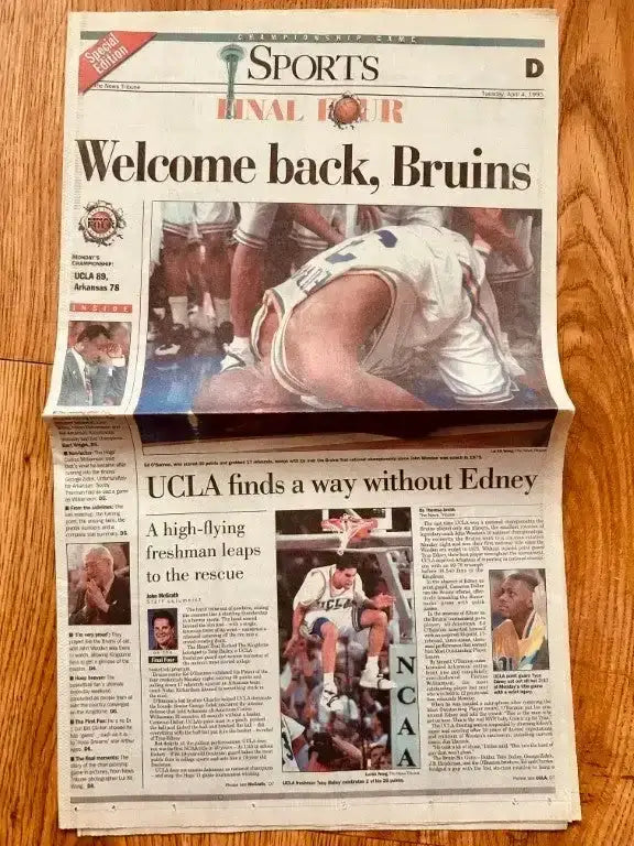 UCLA Win 1995 NCAA basketball Championship Tacoma News Tribune newspaper - AutographsForSale.com