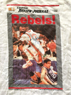 Larry Johnson signed UNLV Rebels 1990 NCAA National Championship T-shirt - AutographsForSale.com