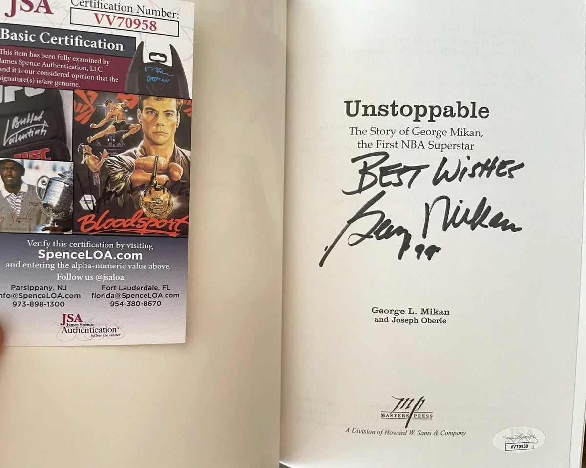 George Mikan autographed Unstoppable softcover book inscribed Best Wishes JSA Lakers - AutographsForSale.com