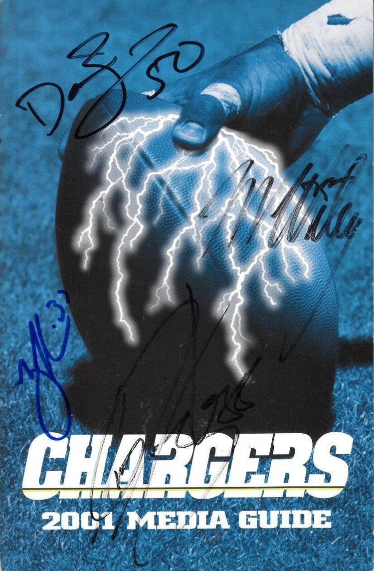 2001 SD Chargers media guide signed by Rodney Harrison David Binn Tim Dwight Marcellus Wiley - AutographsForSale.com